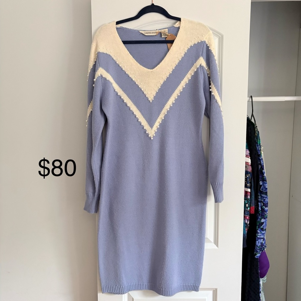 Elegant Cream and Blue Women's Dress